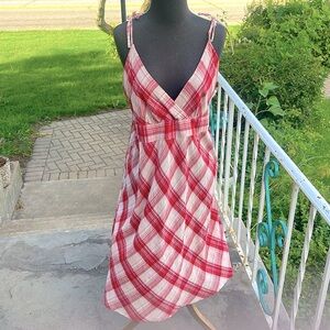 Lord & Taylor Red and White Plaid High-Low Sundress